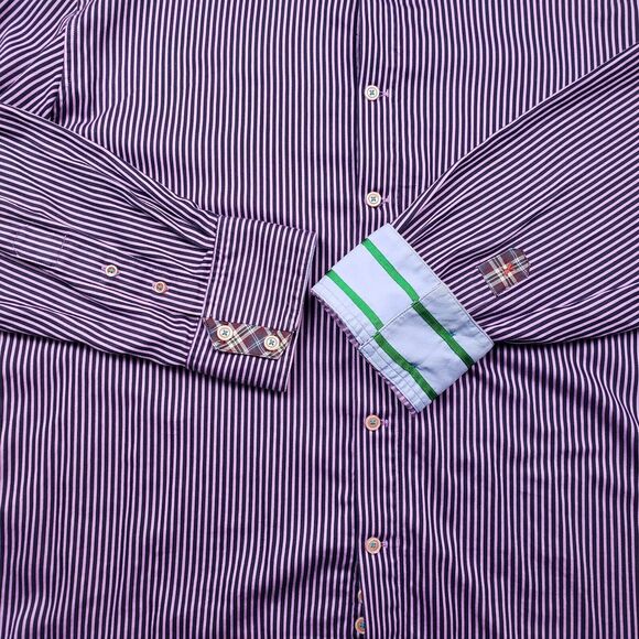 Robert Graham X Shirt Mens 2XL Purple Striped Button Up Flip Cuff Long Sleeve - Picture 4 of 12